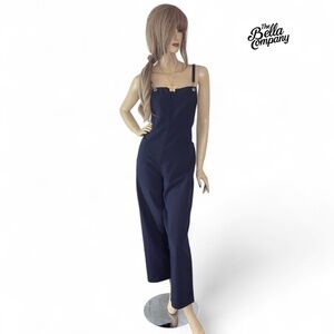 Vintage 80s Dark Blue Pinafore-Style Jumpsuit Overalls M | Utilitycore Romper